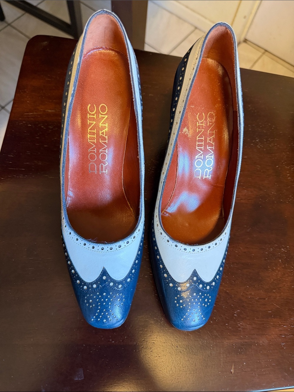 Two-Tone Blue Leather Women's Brogue Pumps  Dominic Roman
